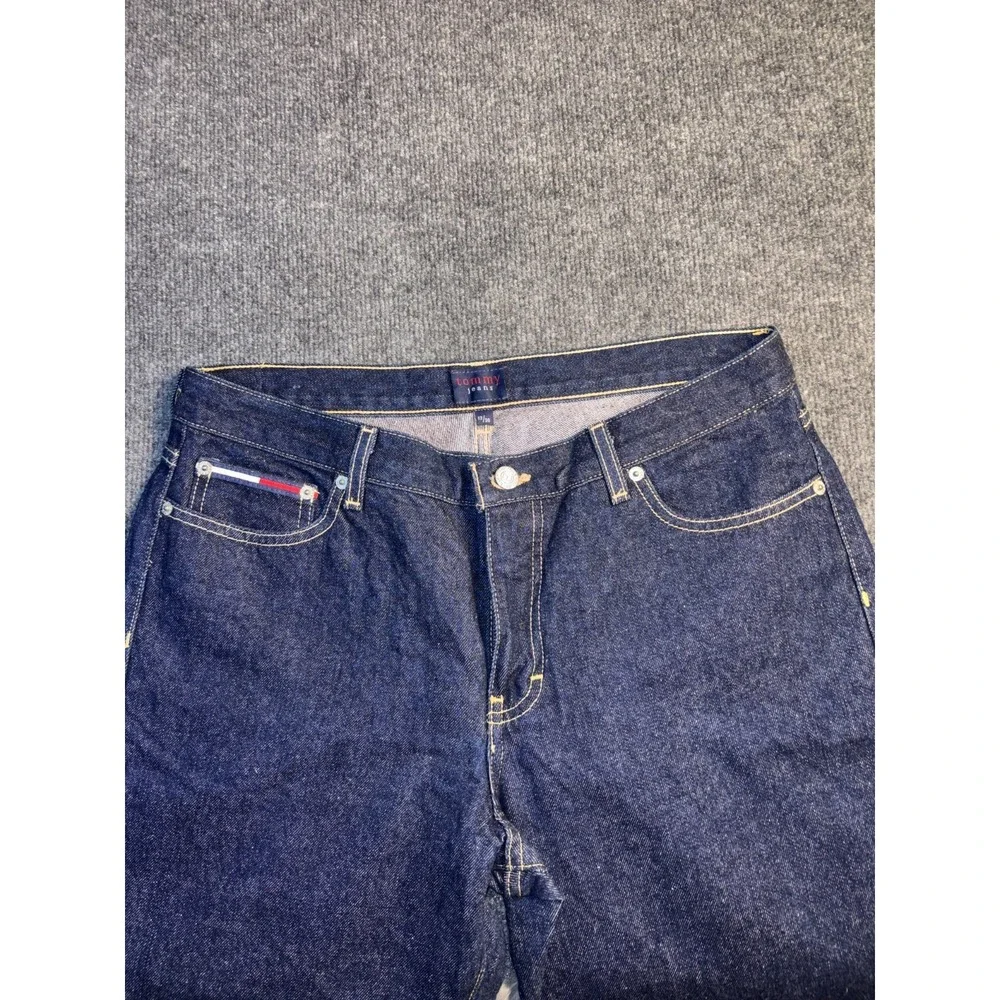 Tommy Jeans Womens 13/30 Blue Denim Mid Rise Straight Contrast Stitch‎ Dark Wash